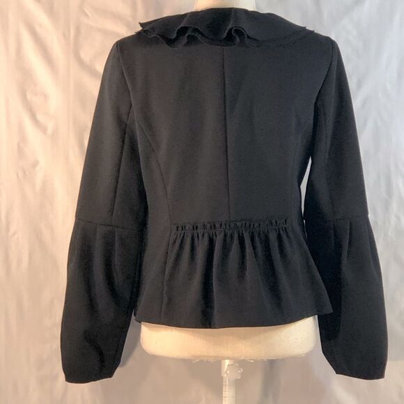 Magaschoni Collection Black  Wool Blend Ruffle Blouson Sleeves Jacket 8 - Picture 6 of 12